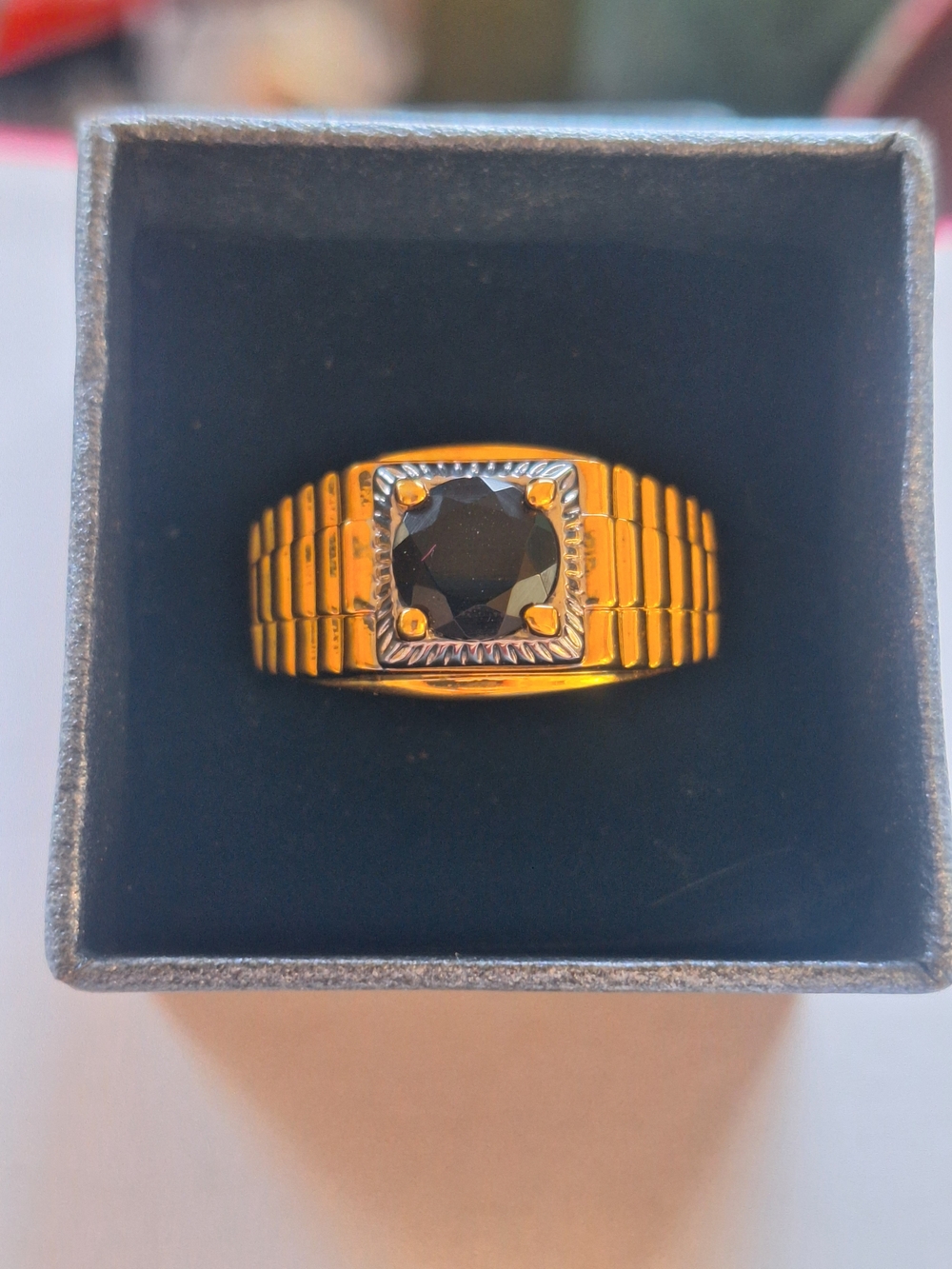 Gold-tone Men's Ring with Black Onyx
